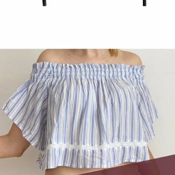 Blue & White Stripped Off the Shoulder Top - Picture 6 of 11